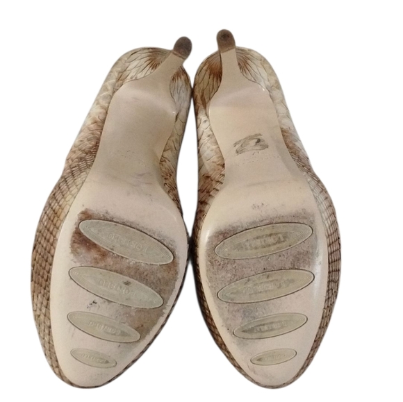 Loriblu Snake Leather Platform Heels Brown And Cream Embossed Peep Toe Pumps 7 - Picture 9 of 11
